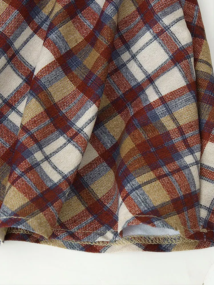 Nlzgmsj 2025 가을 여성 시크 엘레강트 체크무늬 드레스 긴 소매 O넥 주름 슬림 미니 드레스 Y2K