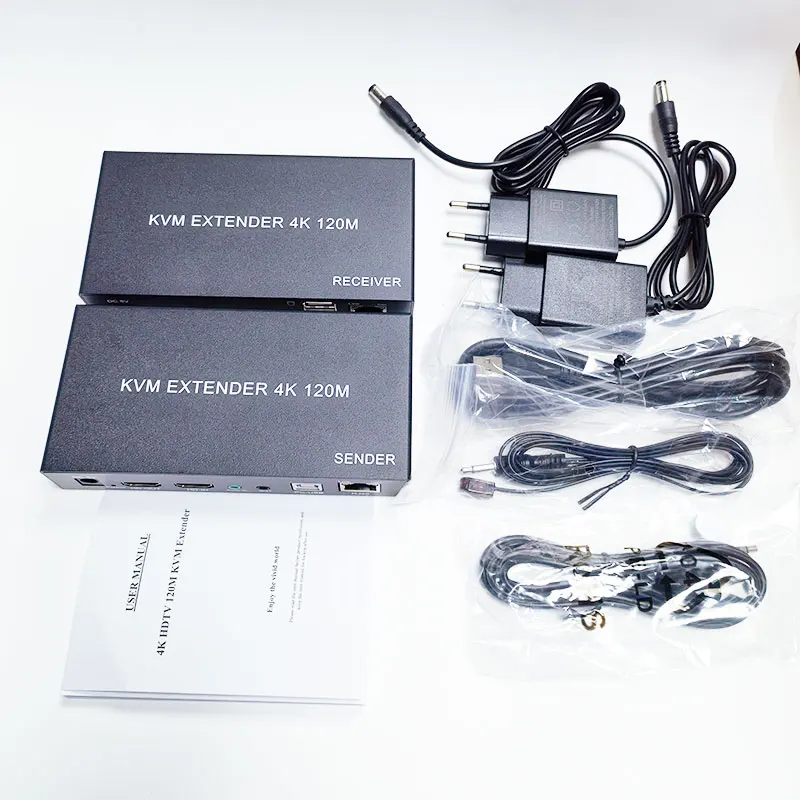 

4K 120 м KVM-удлинитель для HDMI через Cat5e Cat6 Rj45 Ethernet-кабель Видеоконвертер Отправитель Приемник Поддержка клавиатуры Мыши