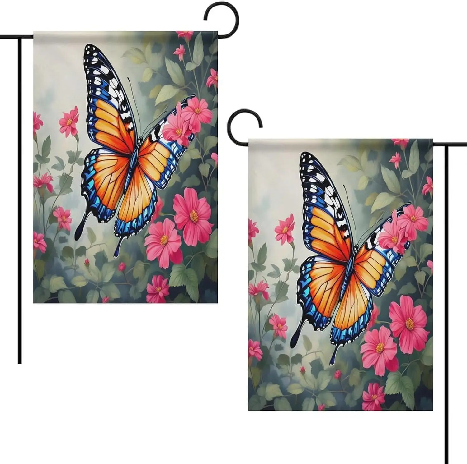 Halloween Garden Flags 12x18 Inch Double Sided Butterfly Among Flowers Print Farmhouse Small Yard Flag for Outside Holiday D SSL