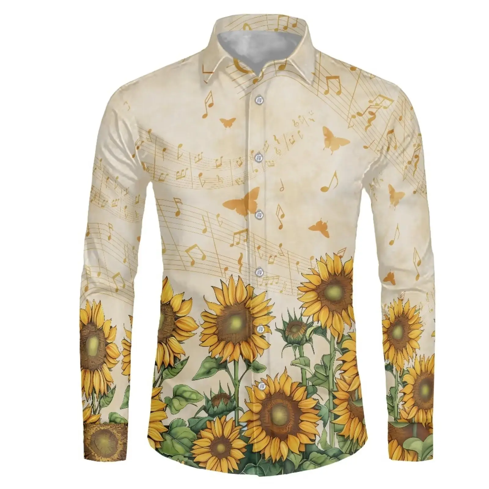 Men's Shirt Regular Lapel Holiday Party Shirt Men's 3d Printed Sunflower Print Casual Street Long Sleeve Fashion Printed Shirt