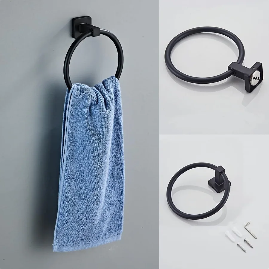 Matte Black Bathroom Hardware Set 4 PiecesTowel Bar Set Stainl Steel Wall Mounted Includes 16In Hand Towel Bar Towel Ring Robe