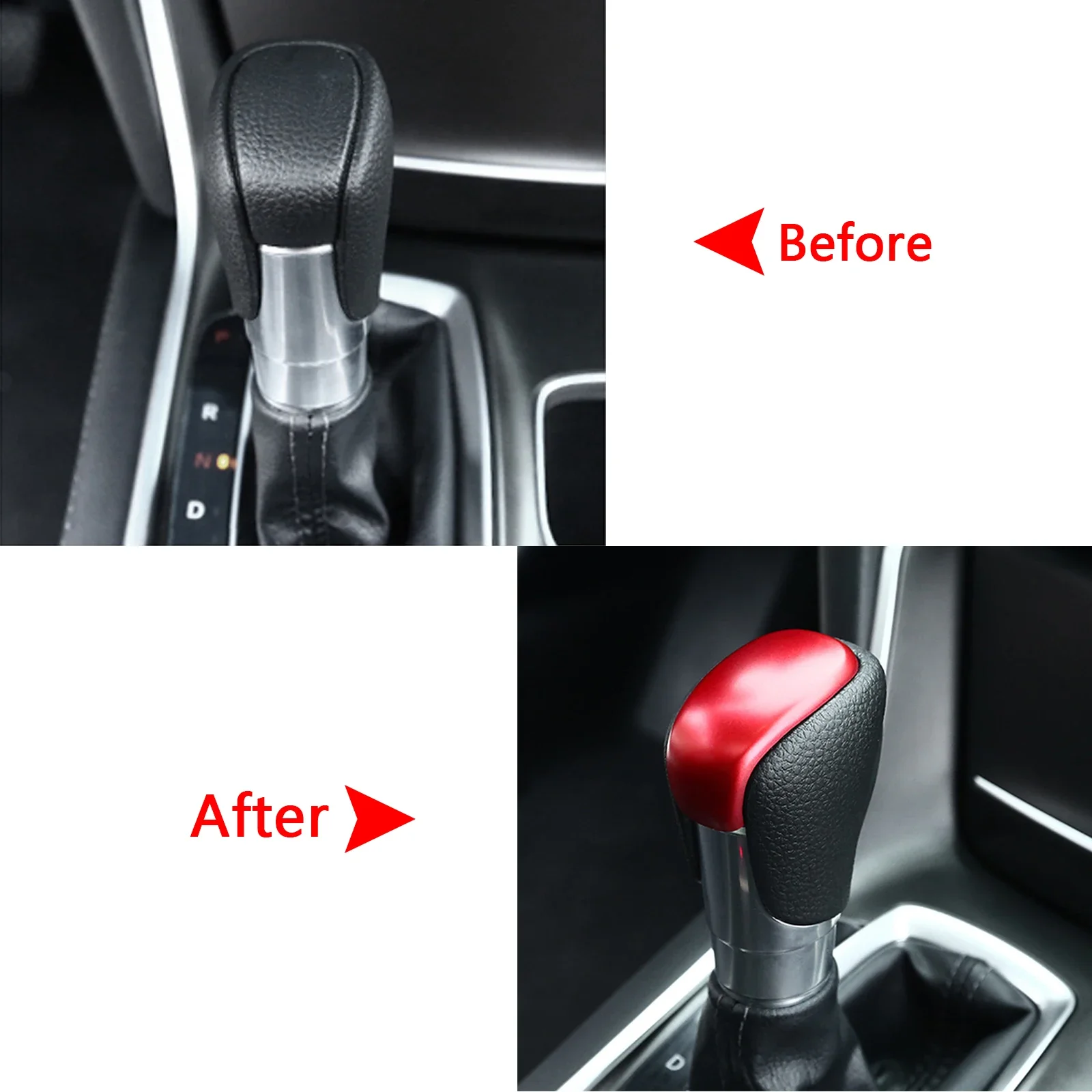 Sporty Red Interior Gear Shift Level Head Knob Cap Cover Molding Trim Protective Overlay For Honda Accord 2018 2019 2020 2021