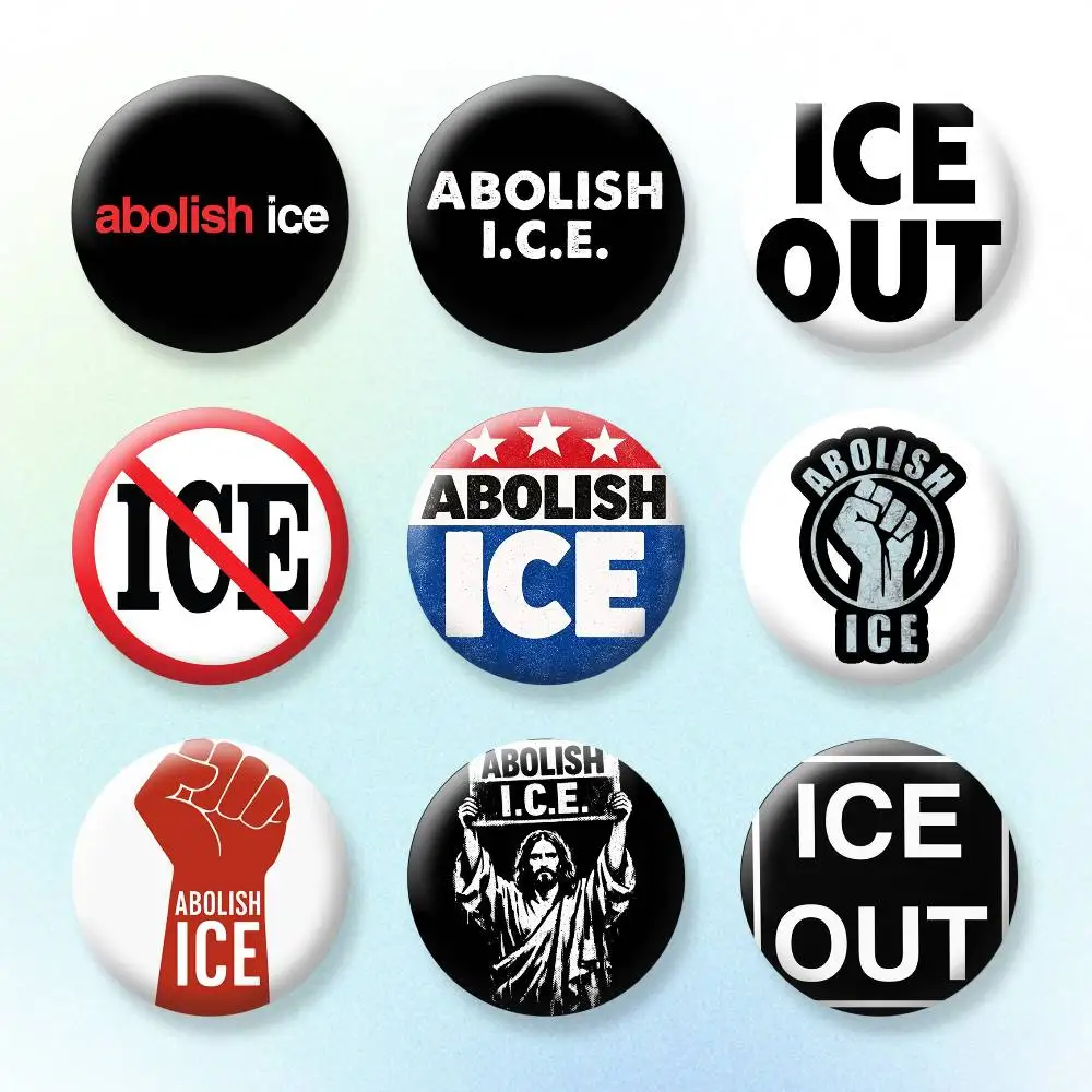

ICE OUT ABOLISH ICE Brooches Cartoon Badge Pins Backpack Hat Accessories Friend Gift