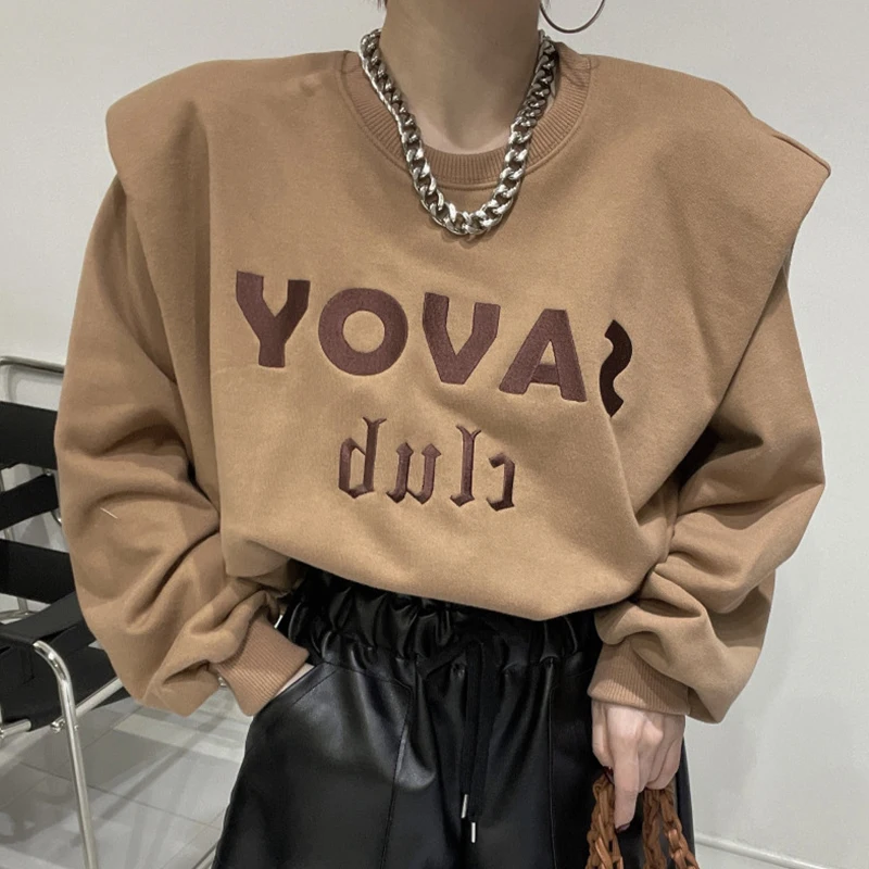 

Shoulder Pad Design Letter Streetwear Women Sweatshirts Spring Autumn Ladies Fashion Harajuku Cool Hoodie Cheap Wholesale