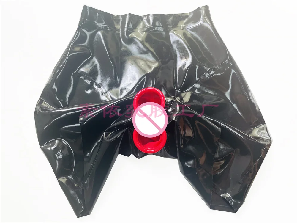 Women latex gummi panty high wasit with vagina condom anus sheath 0.4mm