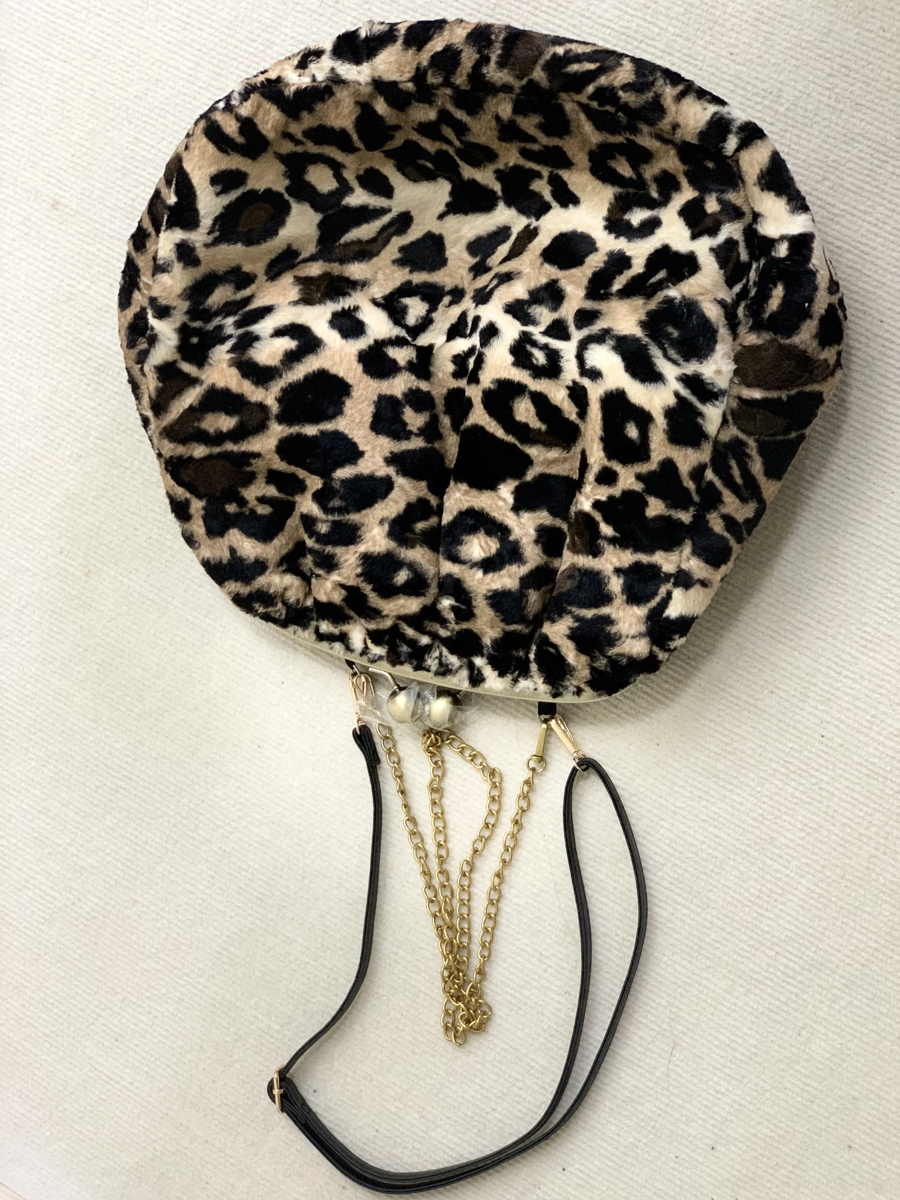 LOST IN VINTAGE Fur Leopard Print Animals Fabric Soft Smooth Owl Bag Balls Bronze Kiss-lock Large Purse Clutch Large 43x40x13cm view 4
