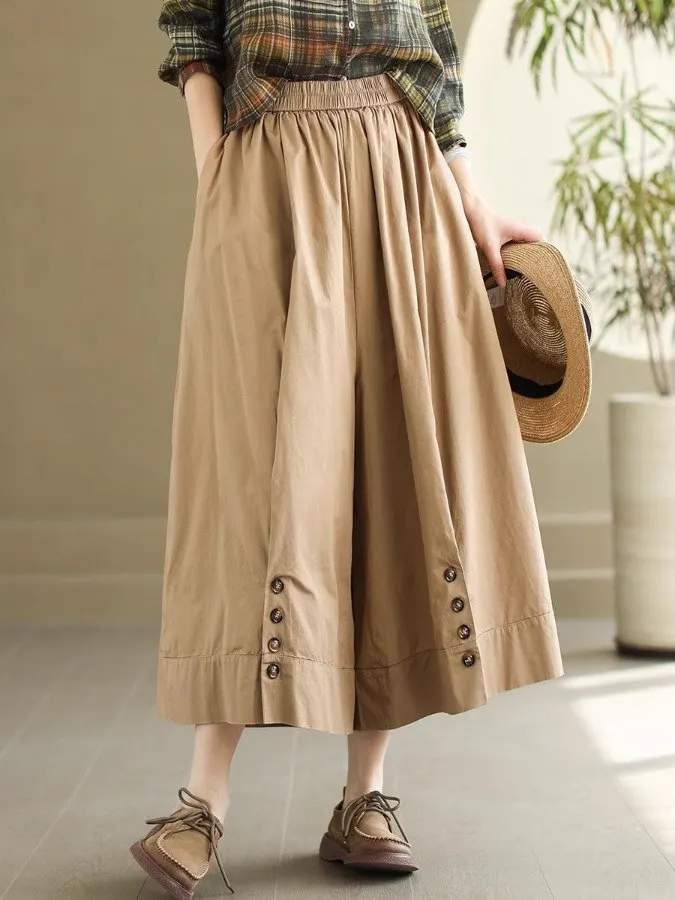 2025, neue künstlerische Retro-Freizeithose, lockere elastische Taille, weites Bein, Achtzehn-Rock-Hose, Sommer-Freizeithose für Übergröße, W...