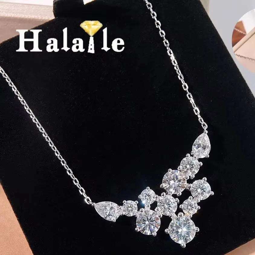 

Halaile 4.8ct Moissanite / Zircon Necklace For Women S925 Sterling Silver Sparkling Fine Jewelry Pavé Party Dainty Elegant