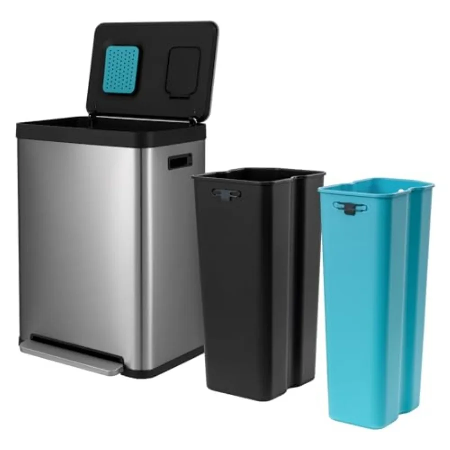 

Кухонное мусорное ведро с двумя отсеками для раздельного сбора отходов CleanAura, контроль запаха, нержавеющая сталь, 70 литров, Total Gen 1