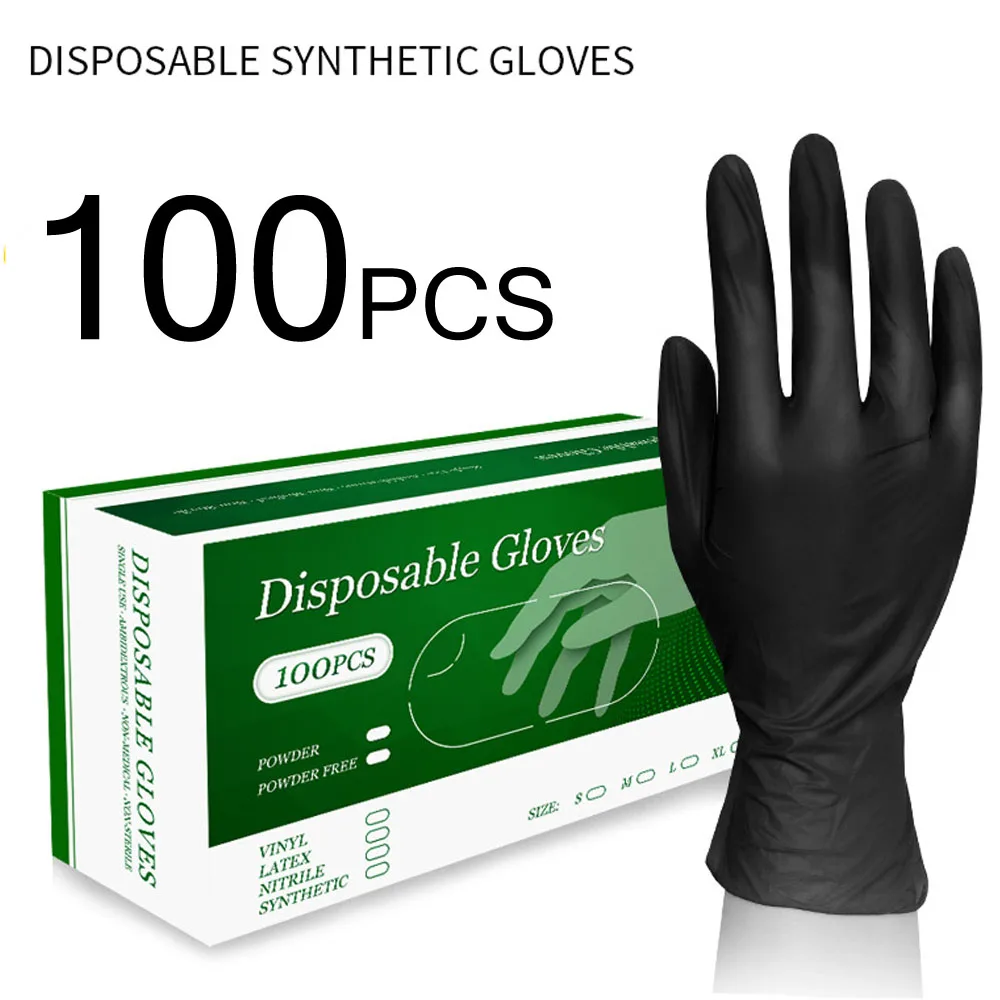 Guantes desechables de nitrilo para limpieza del hogar, herramientas de seguridad para trabajo, jardinería, cocina, tatuajes, color negro, paquete de 100