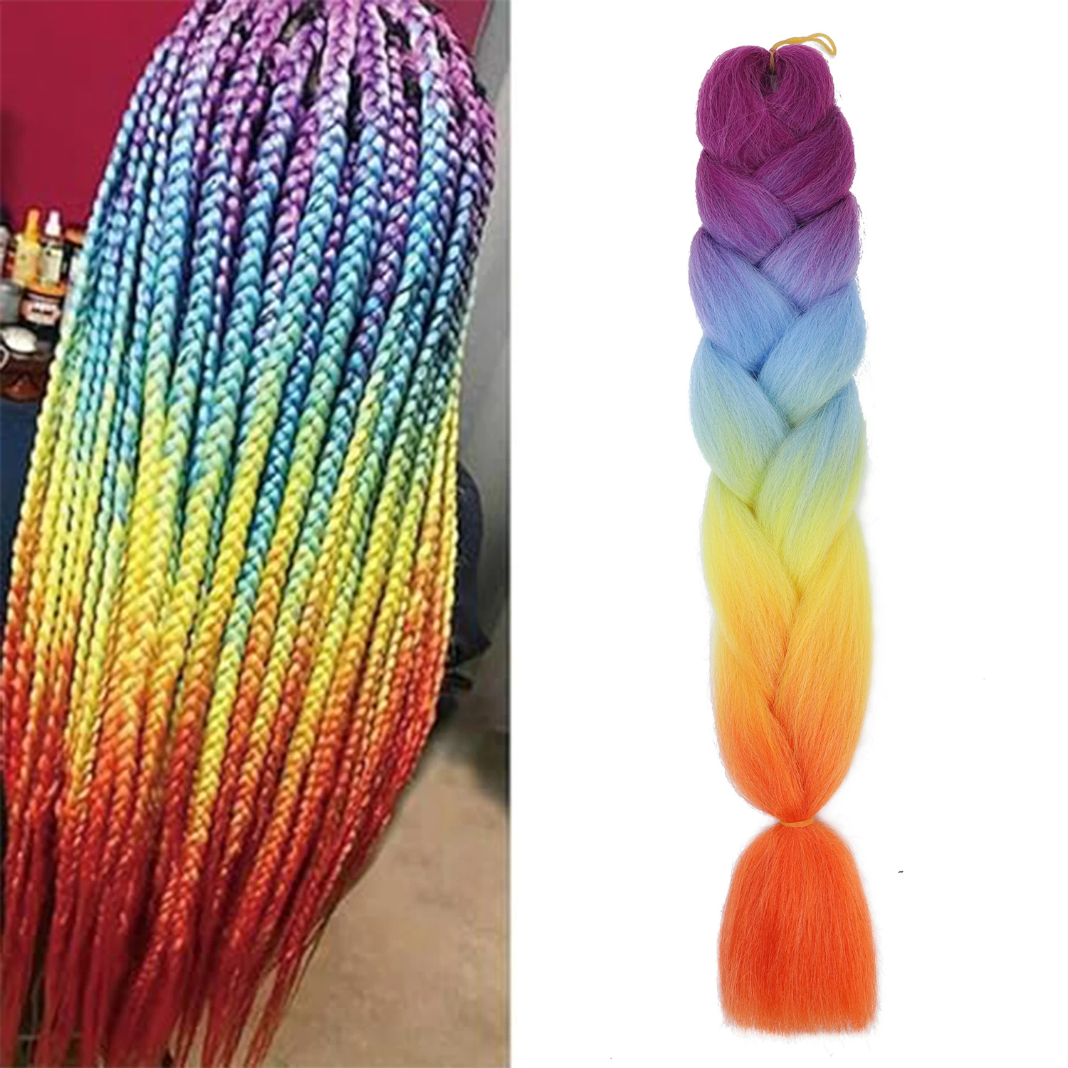 

Synthetic Jumbo Braiding Hair Extensions Ombre Braiding Hair 24 Inch Colorful Rainbow Twist Braiding Hair Extensions for Women