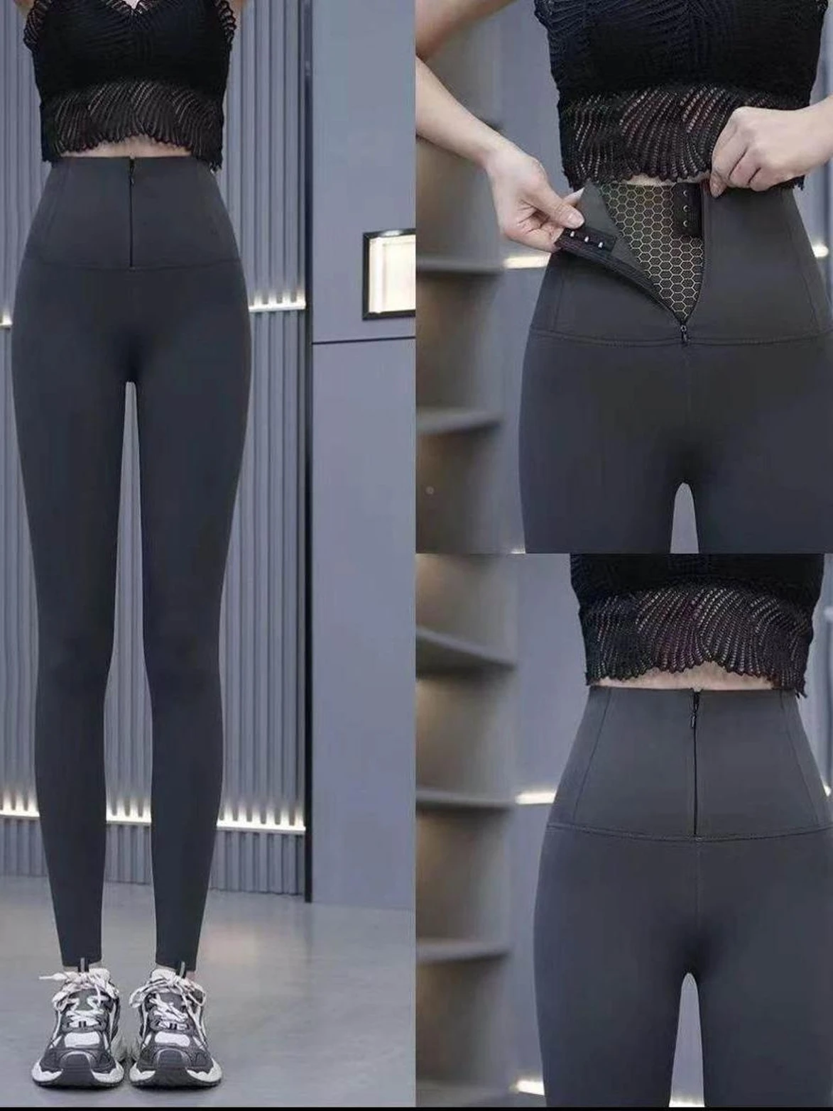 ハイウエスト裏起毛ジッパーヨガパンツ、暖かくタイトなウエストを強調するアウターウェア、ヨガパンツ