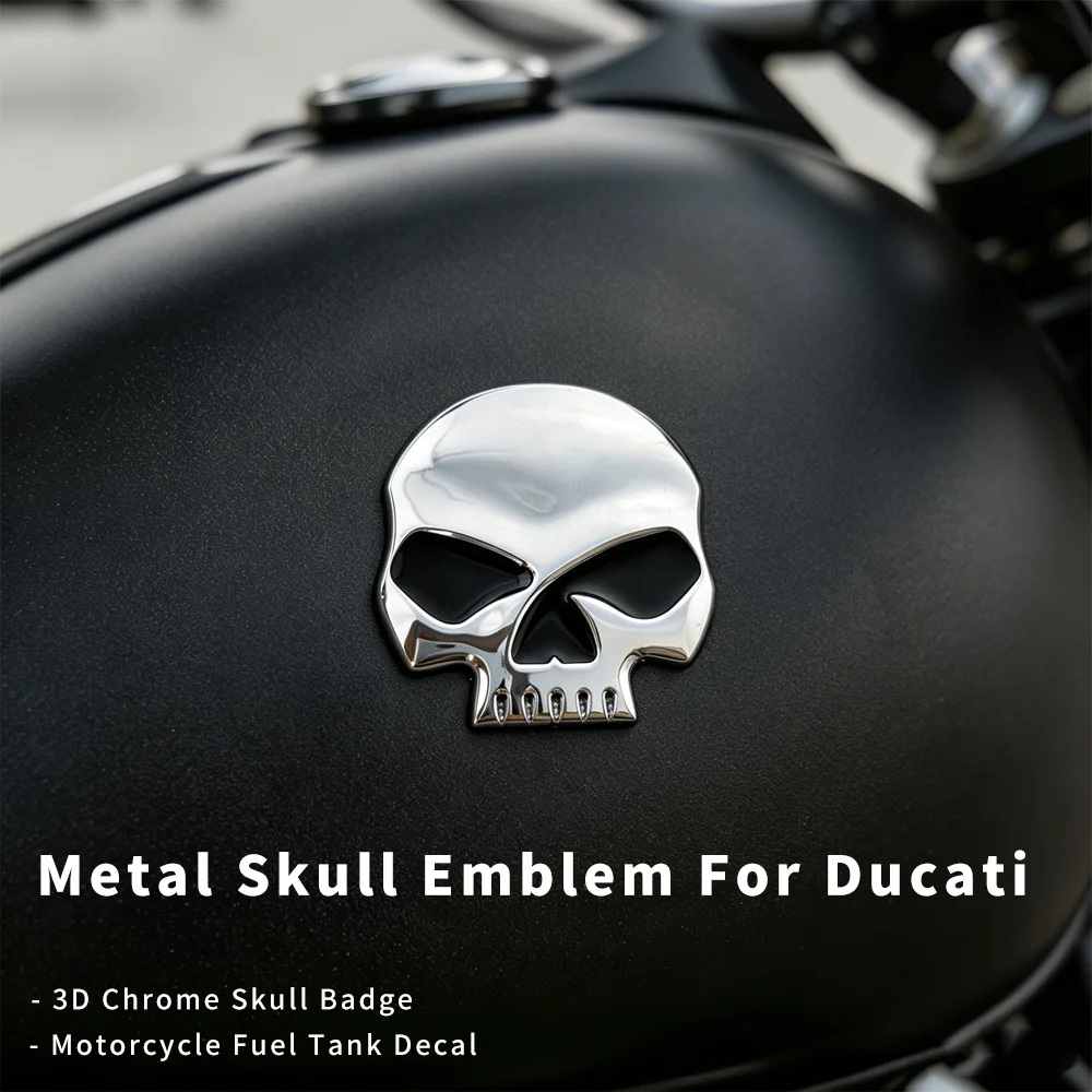 3D Chrome Metal Skull Fuel Tank Sticker Vintage Bike Emblem Decal Fits Ducati Scrambler Icon Icon Dark Night shift Scramble 1100