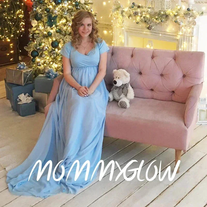 Chiffon Maternity Photo Dress Maternity Gown for Baby Shower Off Shoulders Maternity Photography Props Long Tail