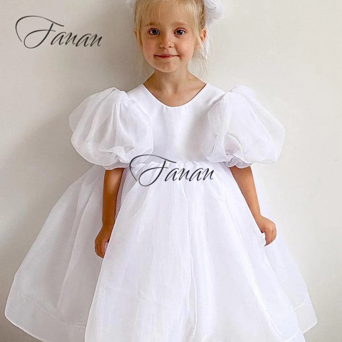 Vestido de manga acampanada Simple para niña y niña, vestido de primera comunión plisado de Organza, largo hasta el té, bonito vestido de cumpleaños para niño