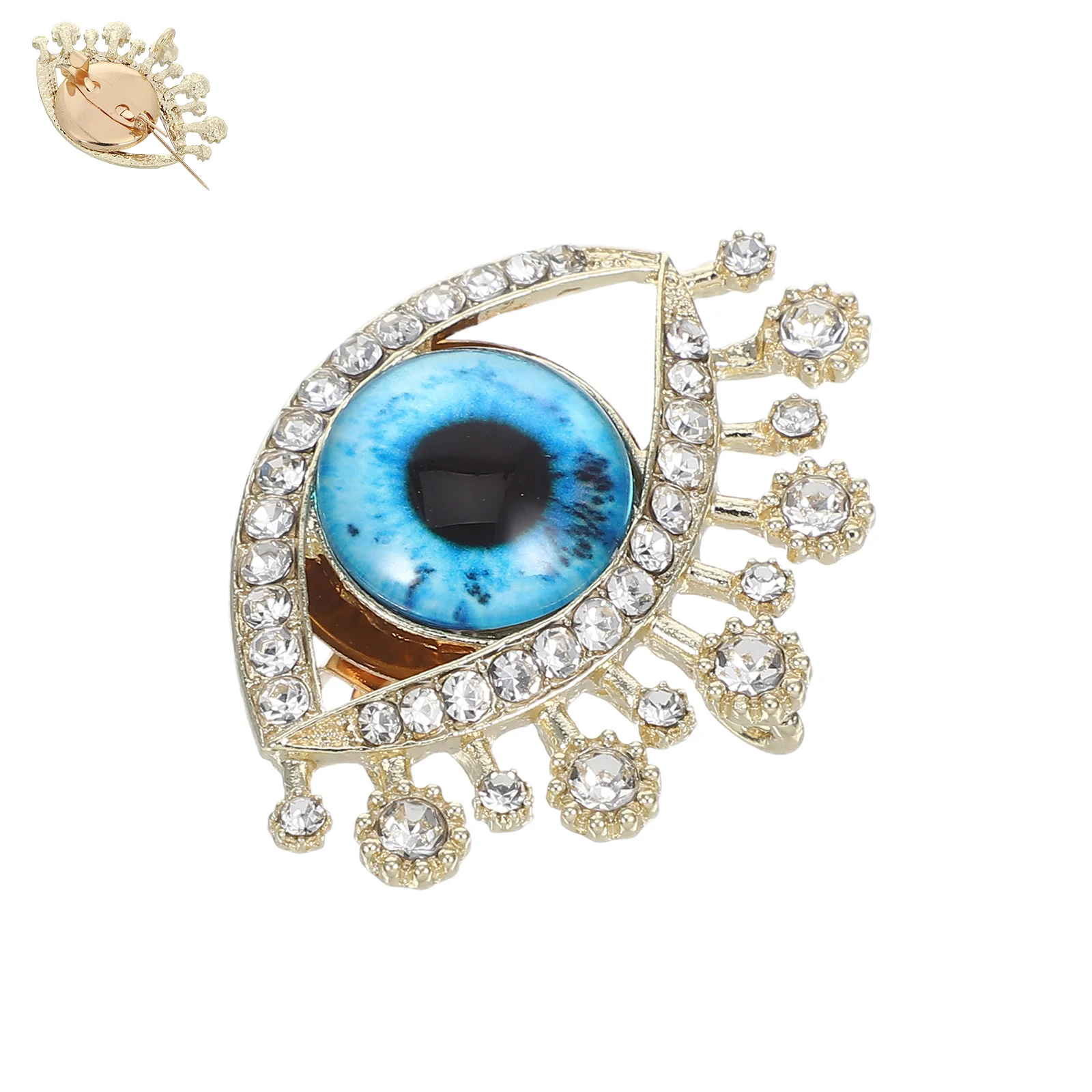 Rhinestone Evil Eye Brooch Pin Creative Short Corsage Jewelry Unique Party Retro Decorative Accessory for Cardigans Suits