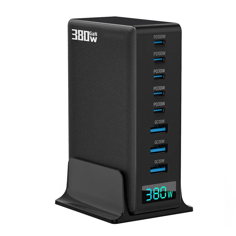 Luxmoc GaN 380W AI Digital Display Charger PD QC USB Type-C Eight-Port Multi-Port Desktop Charging Station Charger