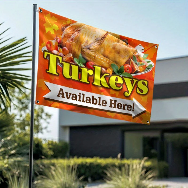 1pc Turkeys Available Here Shop Stall Advertising Flag, Suitable for Storefront and Outdoor Stall Flag Large Size Advertising
