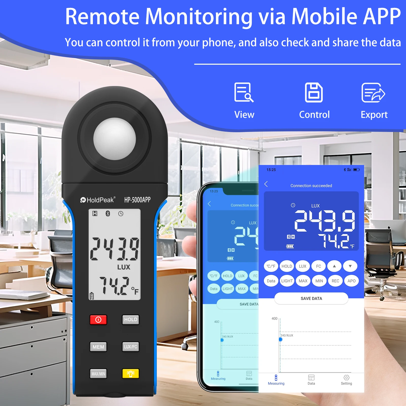 Luxmeter de Alto Desempenho com Aplicativo Móvel Versátil Preciso e Recurso Rico para Medição e Análise de Luz Profissional