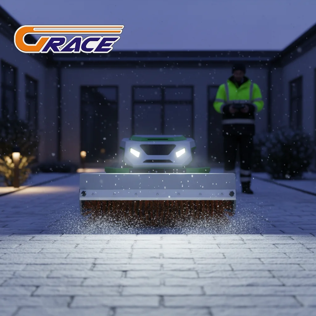 

4 в 1, перезаряжаемая газонокосилка с дистанционным управлением, толкатель для снега, подметальная машина, бульдозер