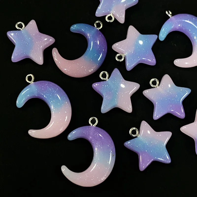 10pcs Sweet Blingbling Gradient Moon Star Resin Charms Cute Korean Keychain Earring Necklace Bracelet Pendants Diy Jewelry