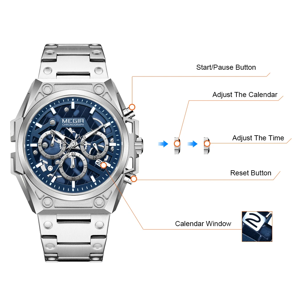 MEGIR Original Fashion Men Watches Top Brand Luxury Quartz Waterproof Steel Chronograph Clock Business Luminous Wristwatch 4220