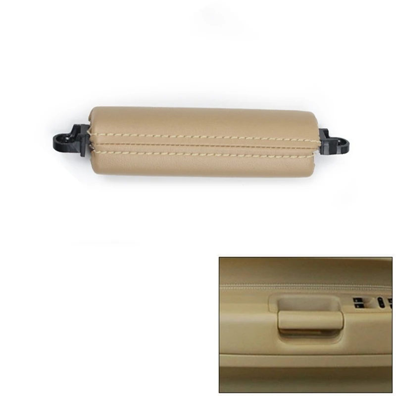 2PCS Car Front Door Handle Pull Trim PU Leather 7L6867161 For VW Touareg 2003-2010 Parts Side Door Handle Inner LHD RHD Beige