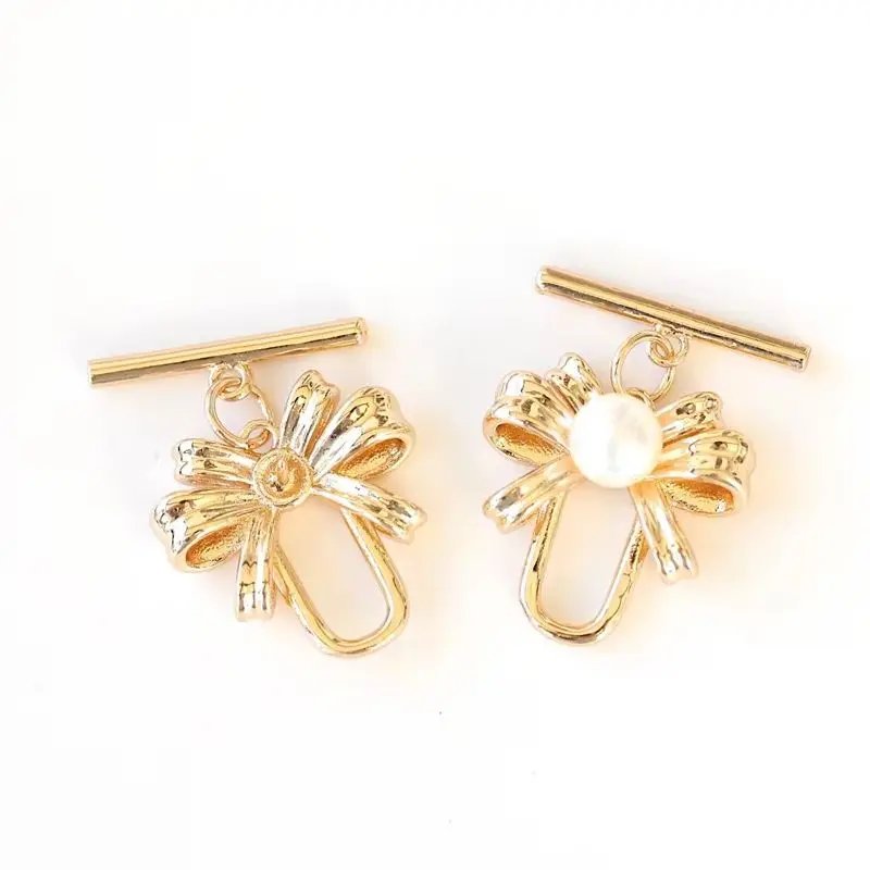 

1PCS 14K Gold Color Three-dimensional Bow Sticky Bead OT Buckle Tail Buckle Sweet Wind Handmade DIY Charm Accessories