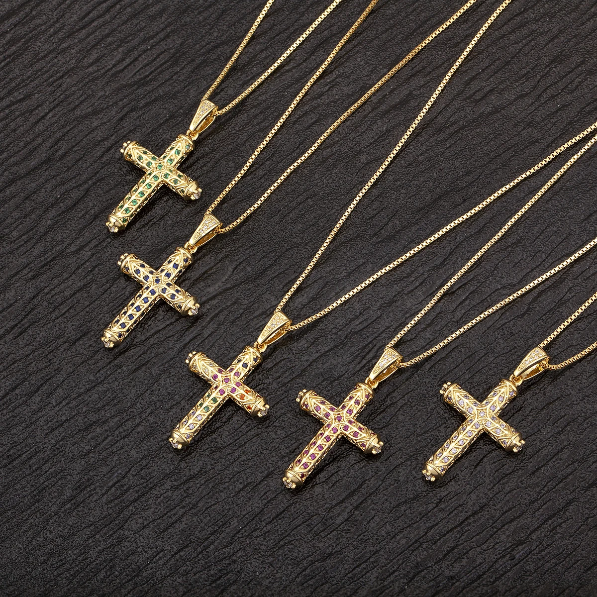 Nidin New Arrival Retro Column Shape Cross Pendant Necklace For Female Male Irregular Geometric Shine Zircon Jewelry Accessories