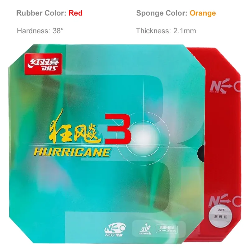 Original DHS Neo Hurricane 3-Tischtennis-Gummi, klebriger, professioneller Ping-Pong-Gummi mit hochdichtem Schwamm für Angriffsschlaufe 10