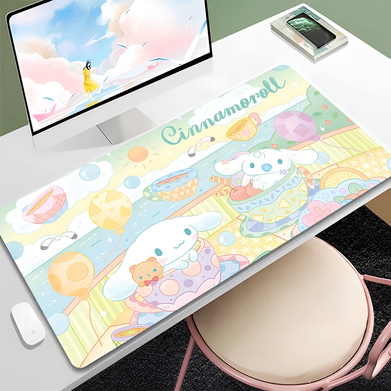 Cute Anime Cinnamoroll tappetino da tavolo per Laptop accessori per Pc da ufficio tappetino per Mouse con bloccaggio del bordo tappeto da gioco Kawaii personalizzato tappetino per Mouse grande