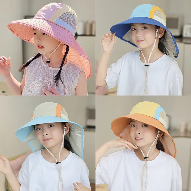 

Summer Baby Sun Hat with Neck Flap UV Protection Strap Wide Brim Beach Hats Kids Bucket Hat Cap for Boys Girls Outdoor