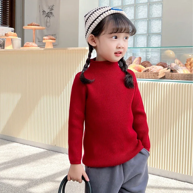 Kids Sweaters Half High Collar Boys Girls Long Sleeve Solid Color Fashion Knitting Pullovers Tops Winter Baby Girl Boy Sweaters