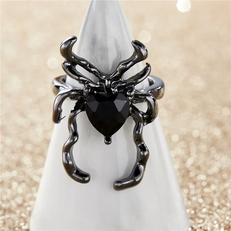 Gothic Punk Unregelmäßige Spinne Öffnung Ring Frauen Männer Mode Zirkon Schwarz Kristall Dark Tier Ring Hip Hop Party Finger Schmuck – Detail 40