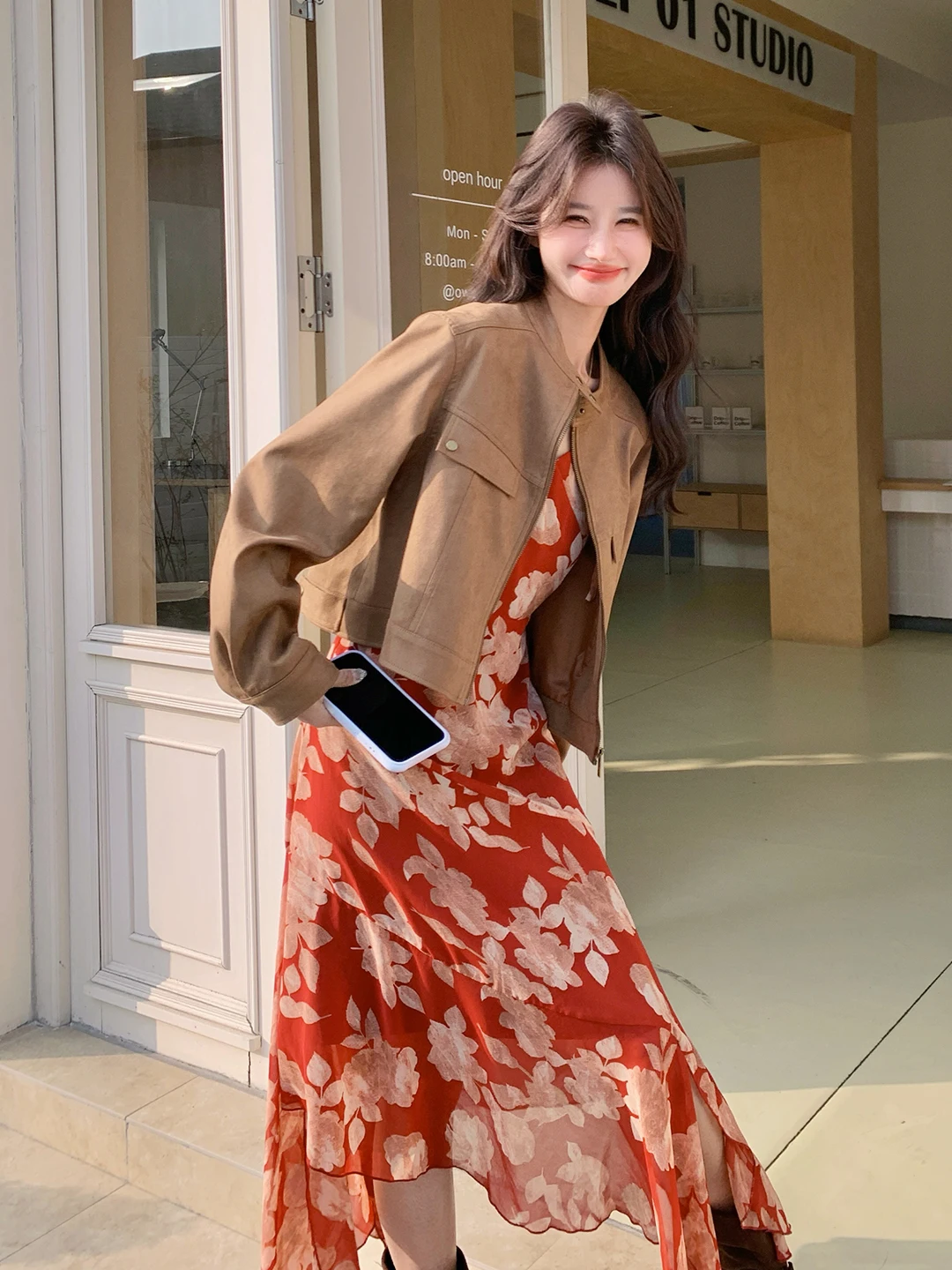 

Retro Print Asymmetrical Jacket And Halter Dress Set Women's Fashionable And Elegant Two-Piece Spring Autumn New Style