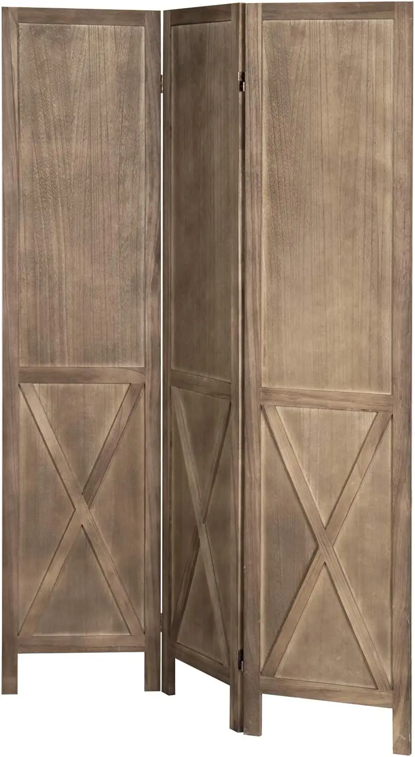 3-Panel Burnt Wood Room Divider Folding Burn Wood Privacy Screens For Room Separation With Dual-Action Hinges