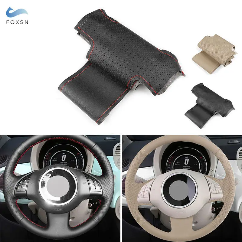 

Hand-stitch Perforated Microfiber Leather Car-styling Steering Wheel Cover For Fiat 500 2007-2015 500e 2014-2018 500C 2014-2017