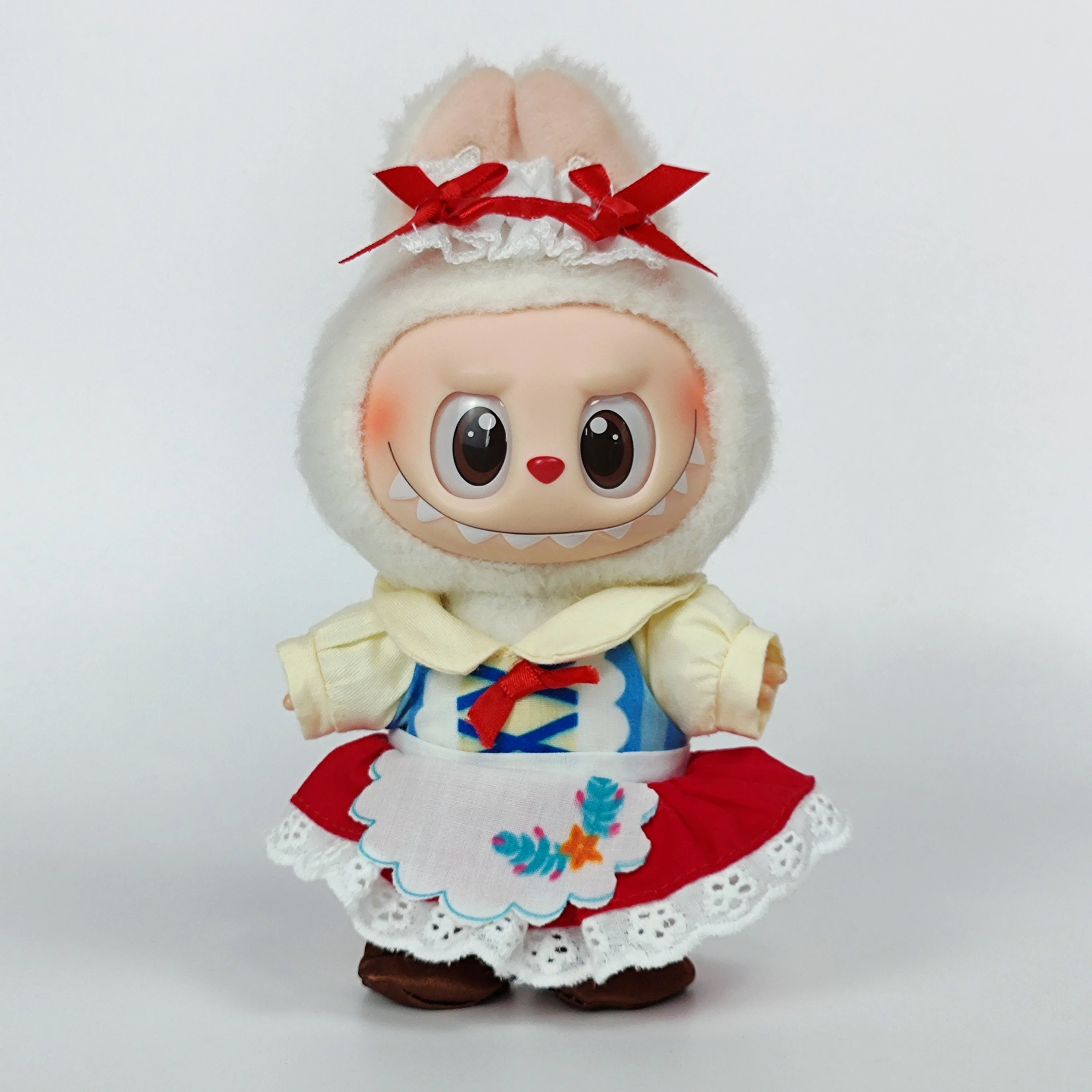 ملابس دمى Labubu مقاس 17 سم - مجموعة الزي الرسمي لمجموعة الفتيات مستوحاة من K-Pop (تنورة + سترة) مع نظارات شمسية ملونة