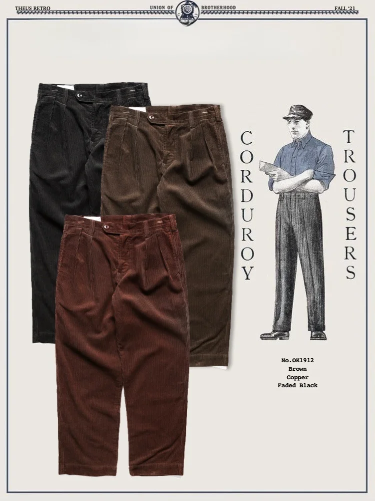 

Sli Dad Thi Вельветовые повседневные брюки с двойными складками в американском стиле ретро Ame a Stripe Velvet Straight Version Хлопок 00%