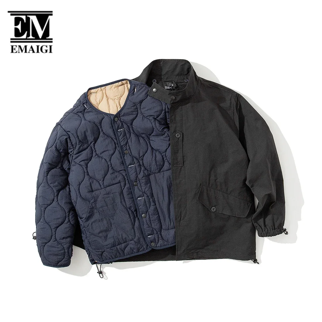 Homens soltos casuais algodão Inner Parkas, jaqueta outono inverno, casaco de carga ao ar livre, Streetwear Cityboy, 2pcs conjuntos