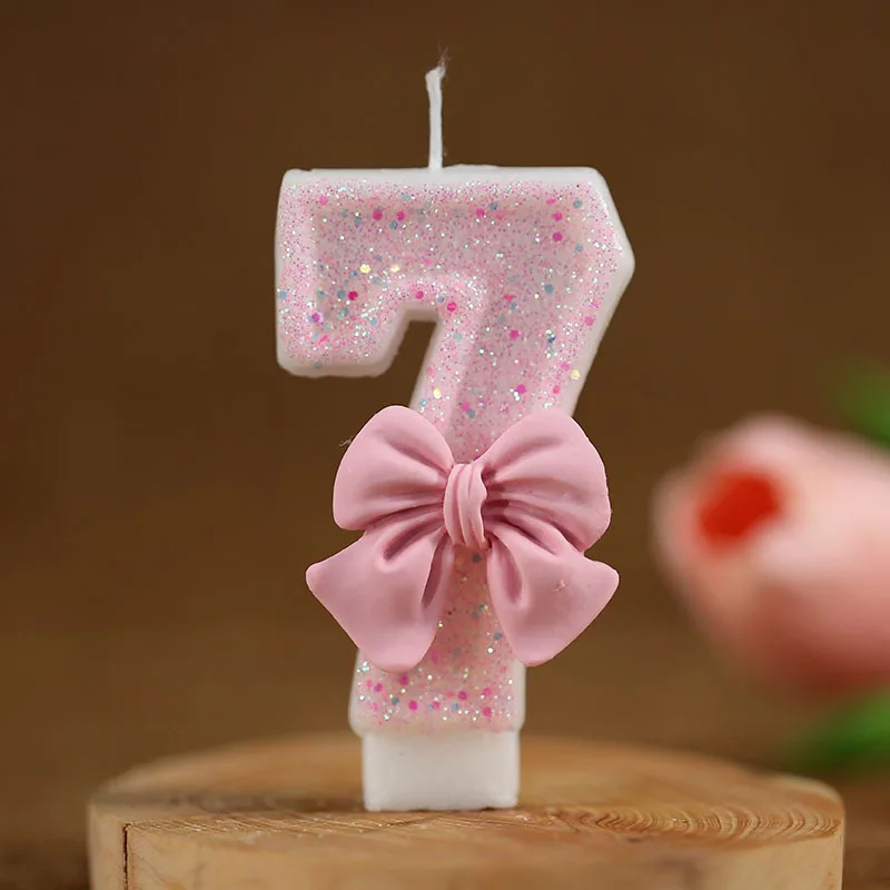 Number 0-9 Candle Cake Toppers with Pink Glitter Bow 1st Happy Birthday Cake Decorations for Girls 16th Birthday Party Supplies images - 6