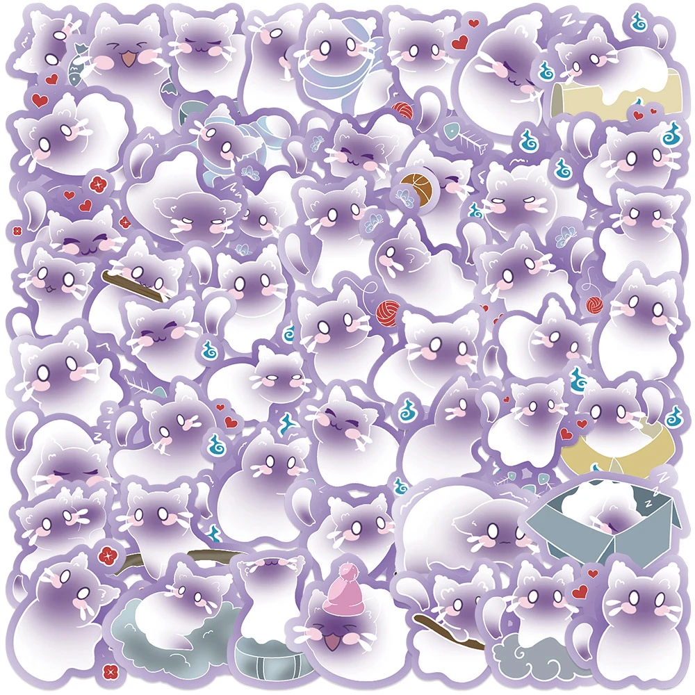 

10/30/50pcs Purple Cute Spirit Cat Cartoon Stickers Aesthetic DIY Skateboard Guitar Phone Waterproof Graffiti Sticker Decoration
