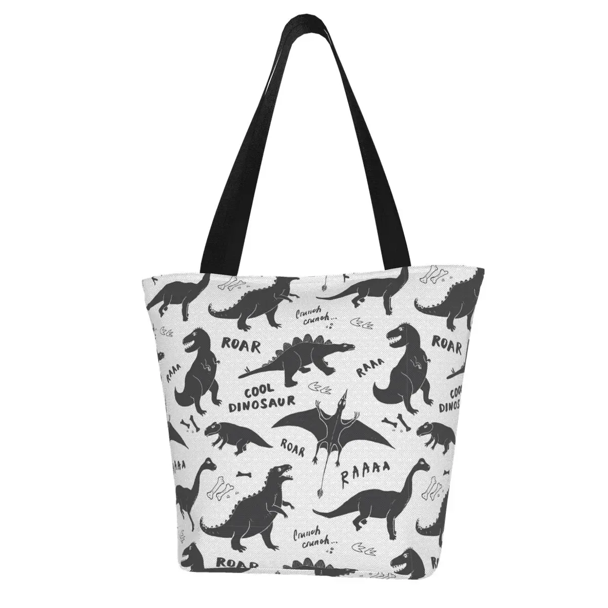 Casual Foldable Canvas Shopping Bag High Quality Cartoon Dinosaur Eco Friendly Reusable Grocery Tote Handbag Shoulder Bags