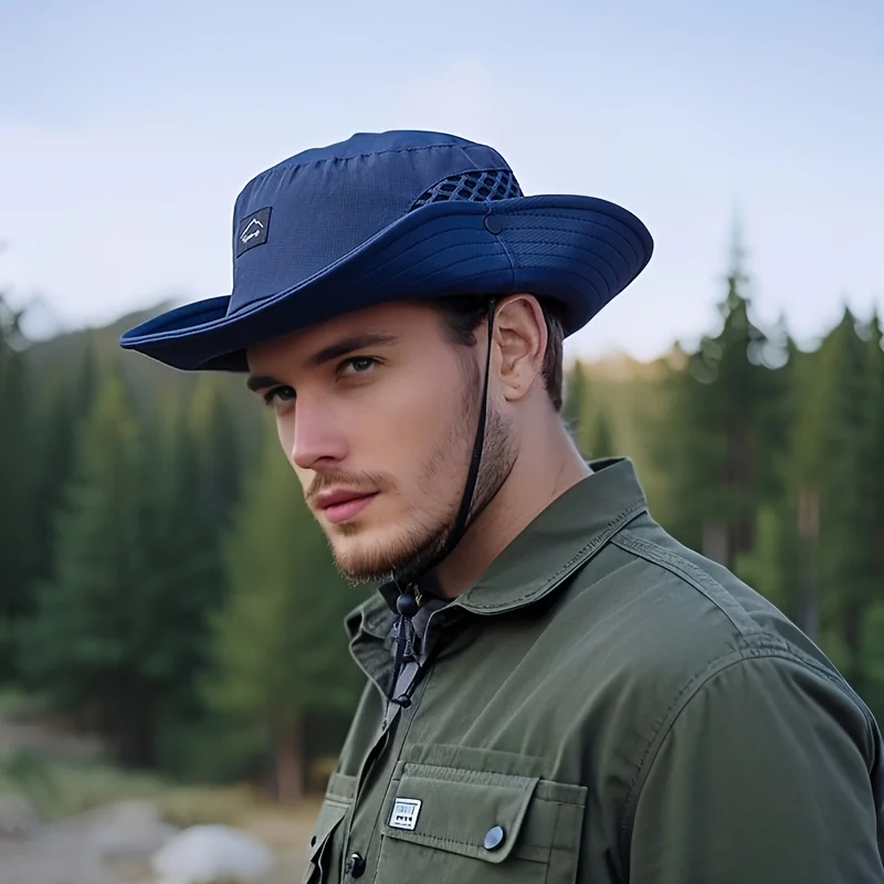 Summer Men's Breathable Sun Hat Outdoor Fishing Hat Wide-brimmed Bucket Hat Hiking Sun Protection Fisherman Hat Cross-border