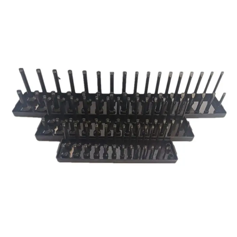 BHTS-6Pc Socket Organizer Tray Set Black Metric Socket Trays 1/4Inch 3/8Inch & 1/2Inch Drive Deep And Shadow Socket Holders