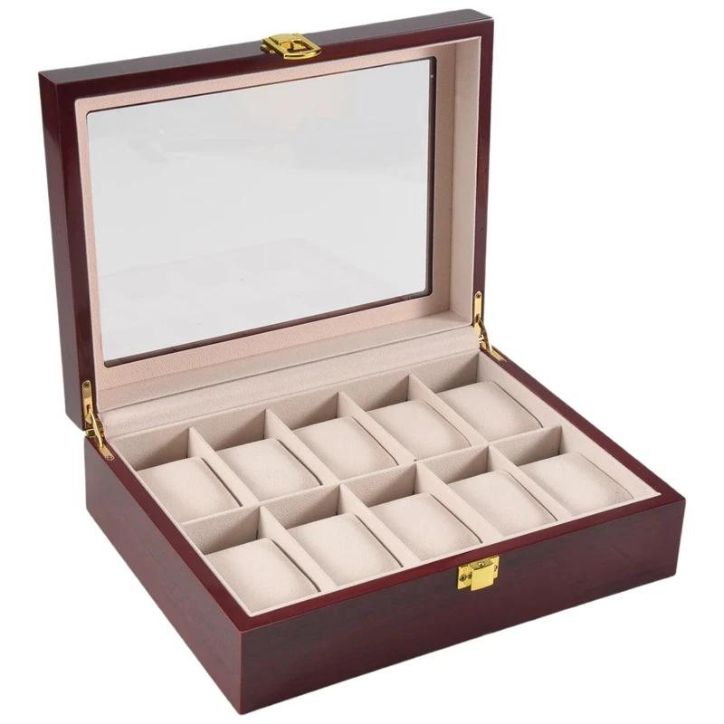 Luxury Wooden Watch Box Watch Holder Box for Watches Men Glass Top Jewelry Organizer Box 10 Grids Watch Organizer