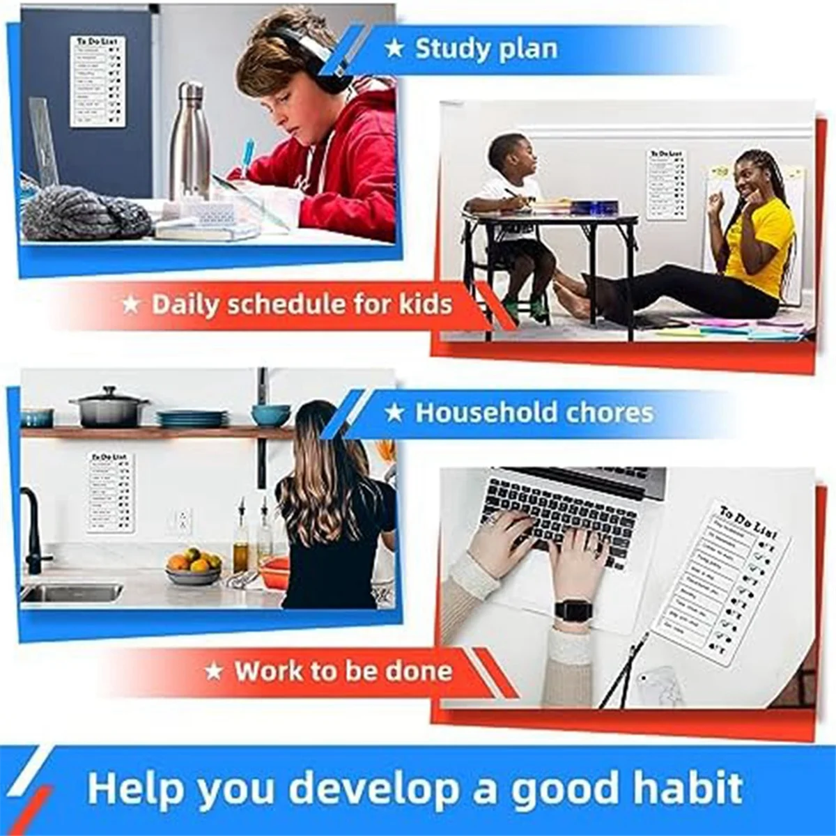 AB06 Chore Chart Check List Task Board with Slider Daily to Do List Board Reminder Board Detachable Reusable Chores Chart