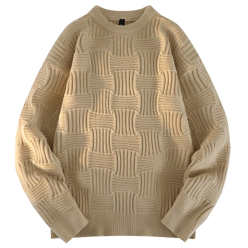 

Fashion Crew Neck Jumper for Men Autumn and Winter Warm Lazy Style Plaid Sweater for Men Comfortable Casual Home Decor