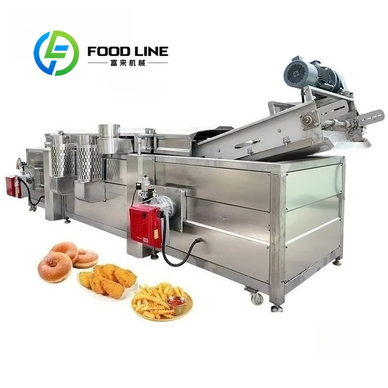 Double Lane Industrial Continuous Frying Machine Dual Conveyors Process Two Different Fried Products Simultaneously For Factorie