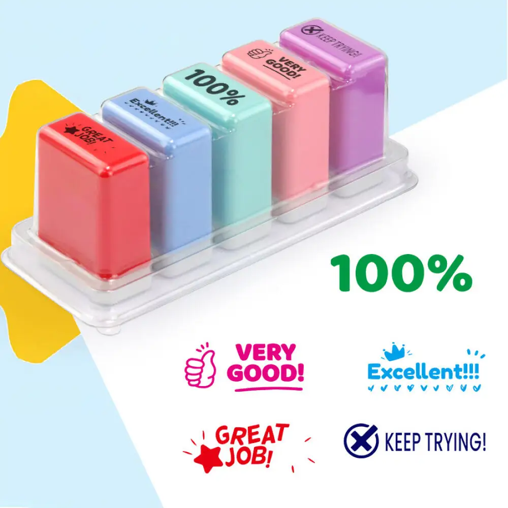 5 Teacher Stamp Colorful Self-Inking Motivation School Encouraging Comments Homework Rating Office Stationery Stamps for Grading